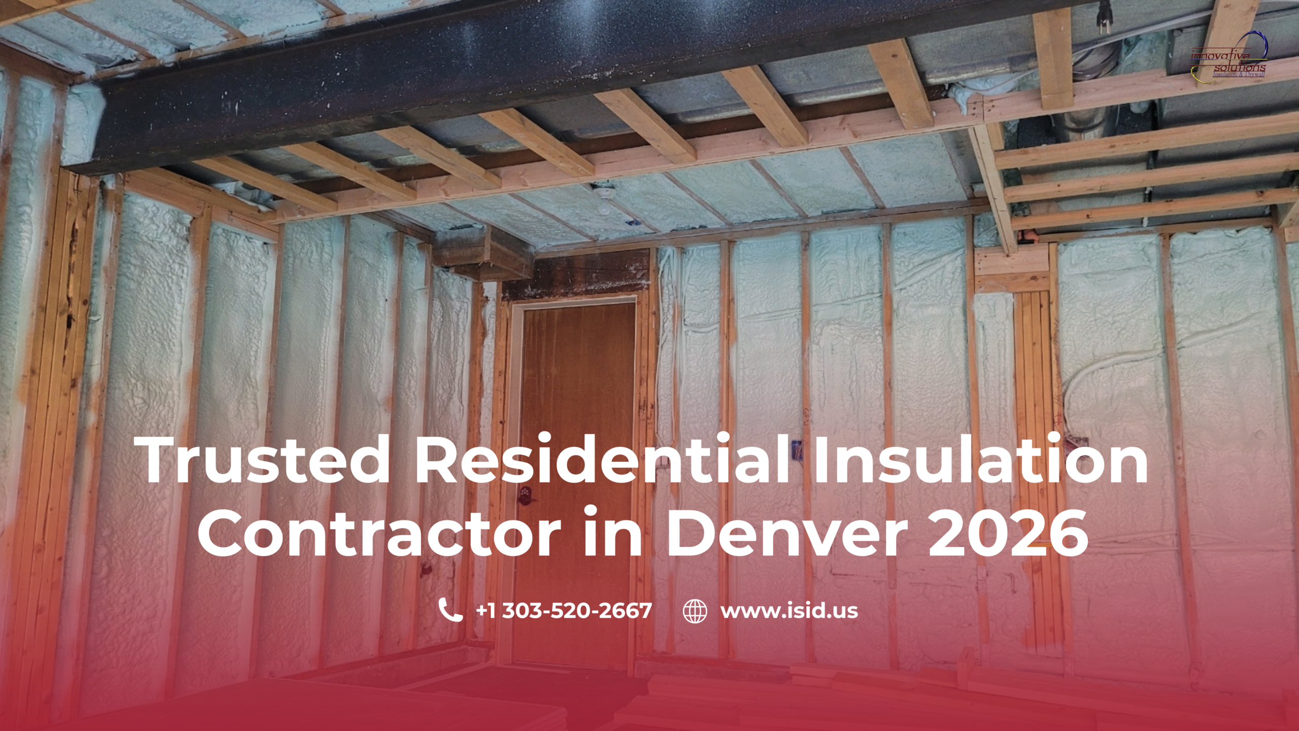 Residential spray foam insulation installed inside a new home under construction in Denver by Innovative Solutions, providing energy-efficient insulation services for improved comfort and performance.